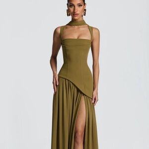 Elegant Asymmetrical Olive Dress